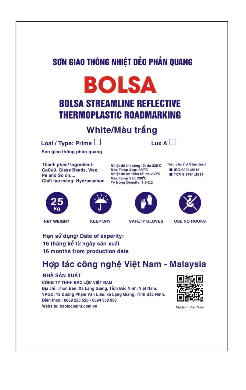 Sơn giao thông nhiệt dẻo phản quang màu trắng